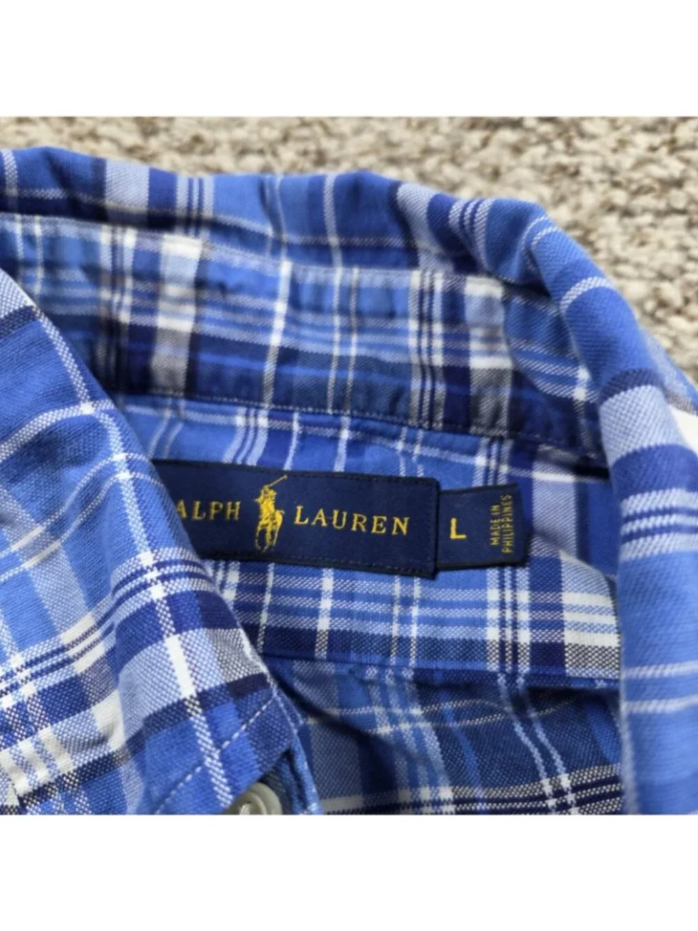 Polo Ralph Lauren Shirt Mens Large Blue Button Up Long Slv Oxford Plaid
